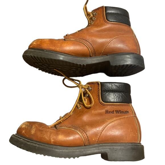 Red Wing Leather Work Boots Vintage Supersole Steel Toe 90s Size 6 D - Picture 2 of 9